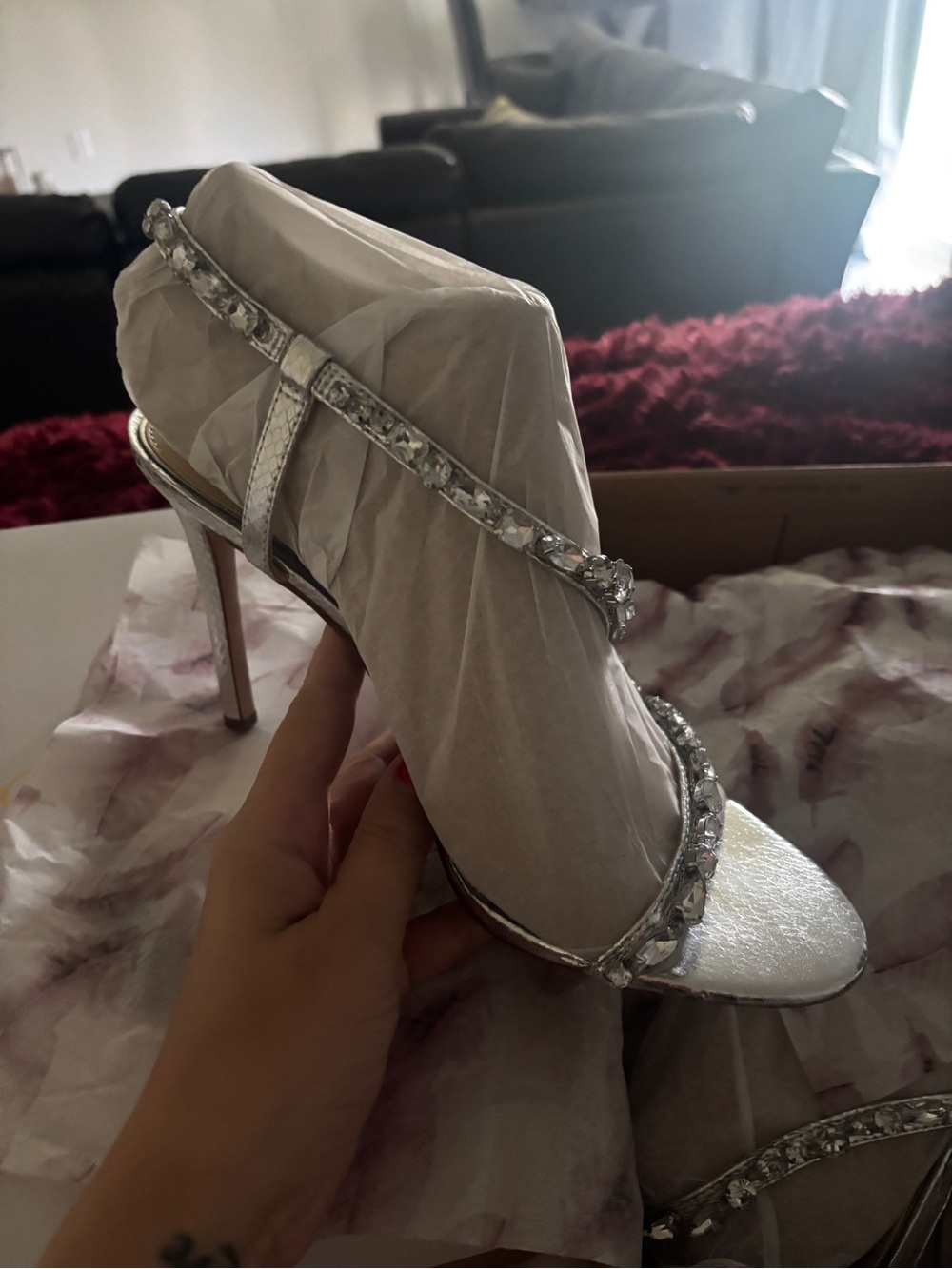 Jessica Simpson Jaclyn Silver Crystal-Strap Stiletto Heels